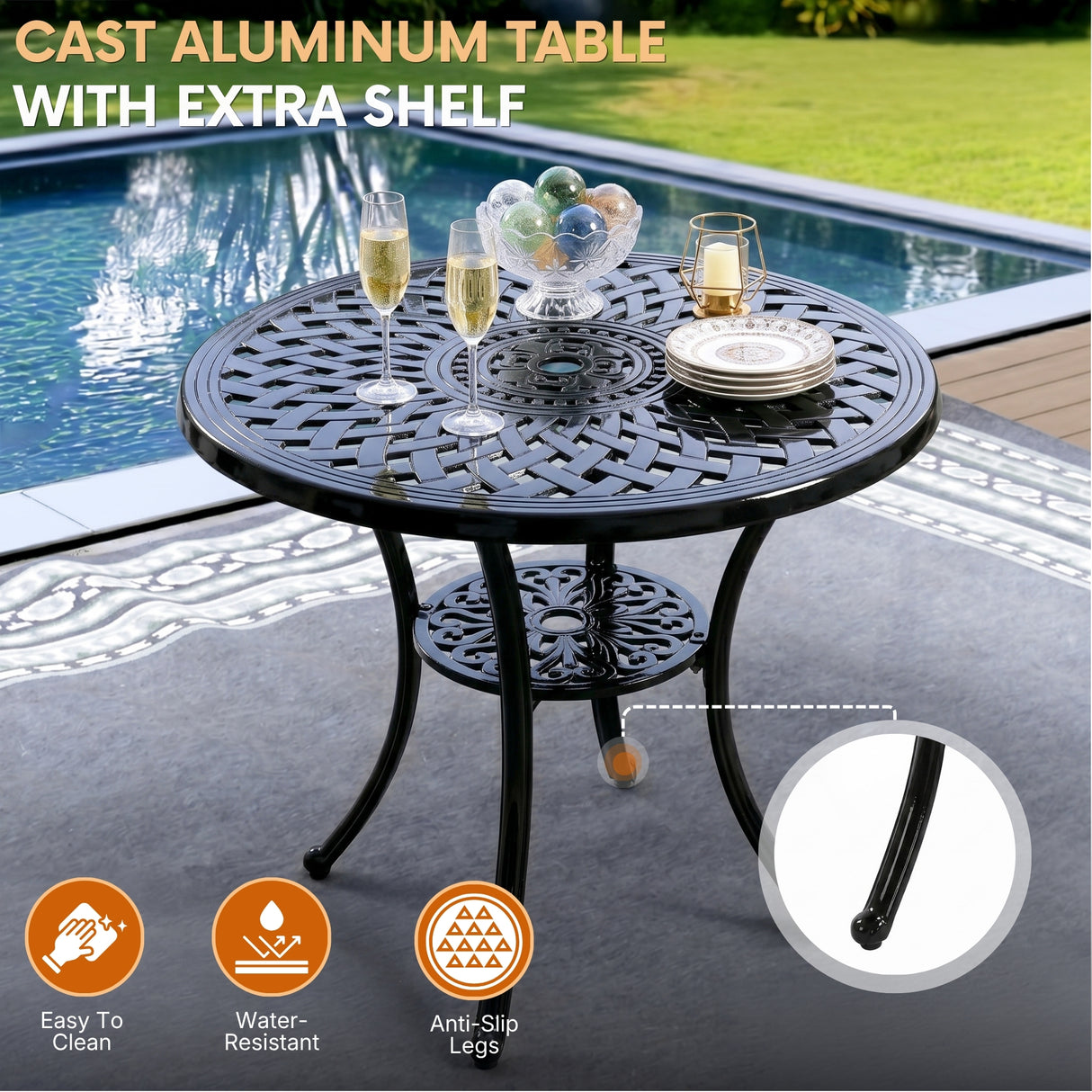 Outdoor Cast Aluminum 5-Piece Patio Conversation Set (Black)