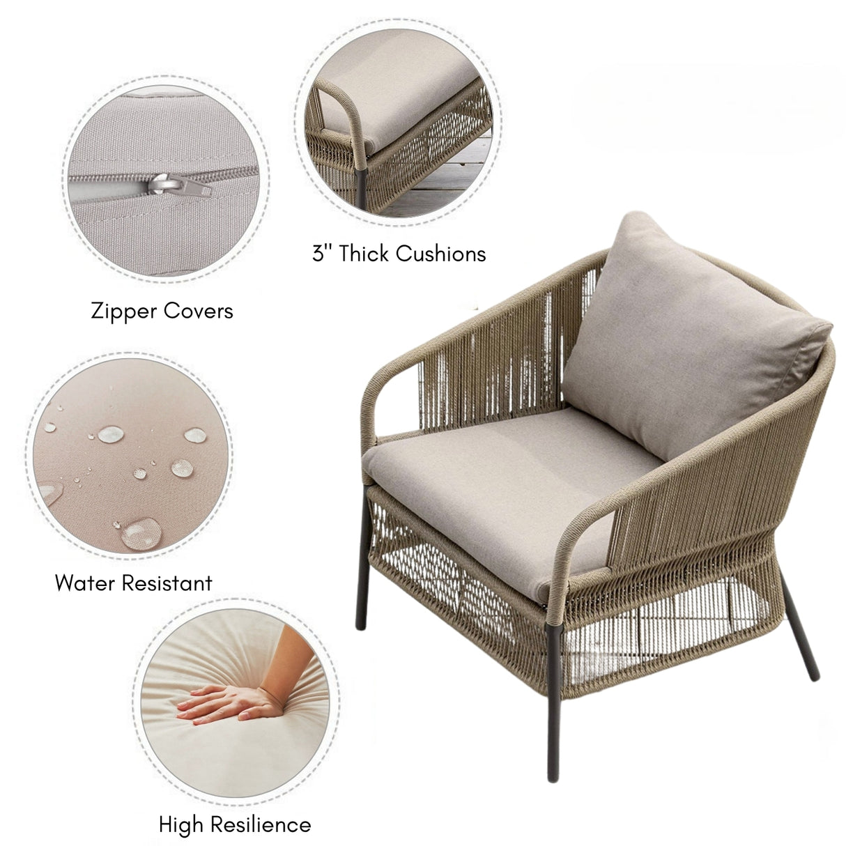 2-Piece Outdoor Rope Single Seater Sofa