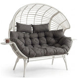 Outdoor Wicker Double Seater Egg Chair with Dual Cup Holders (White & Dark Grey)