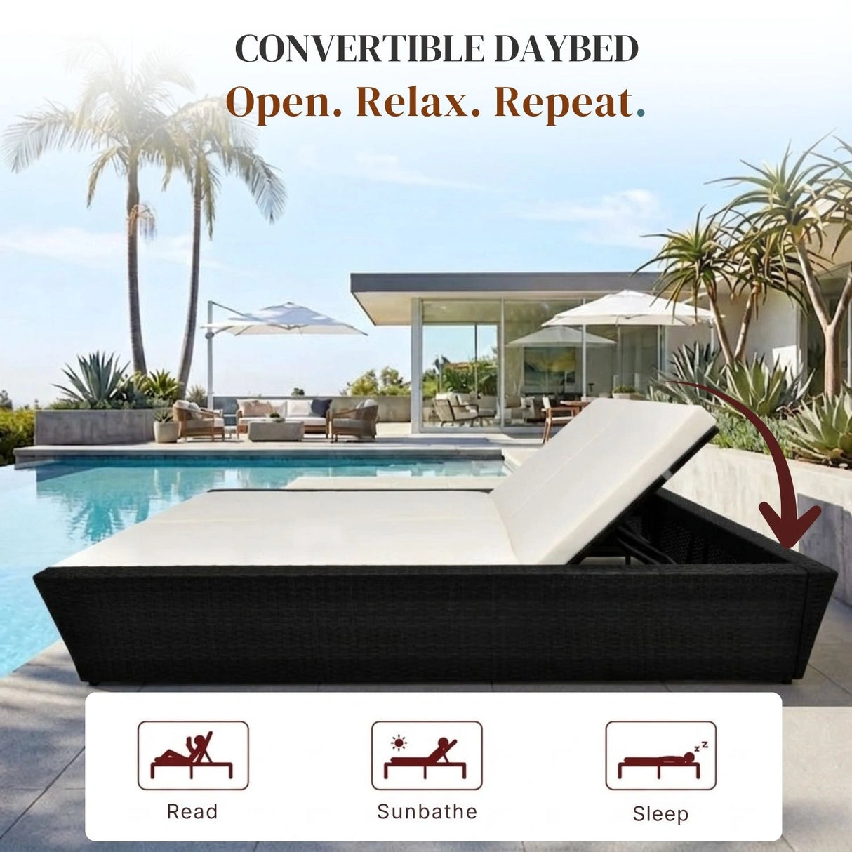 Outdoor Wicker Patio Double Seater Recliner Daybed