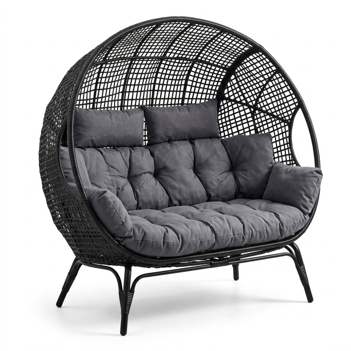 Outdoor Rattan Wicker Double Seater Egg Chair (Black & Dark Grey)