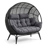Outdoor Rattan Wicker Double Seater Egg Chair (Black & Dark Grey)