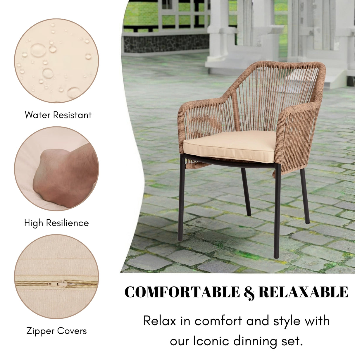 2-Piece Outdoor Rope Patio Dining Chairs