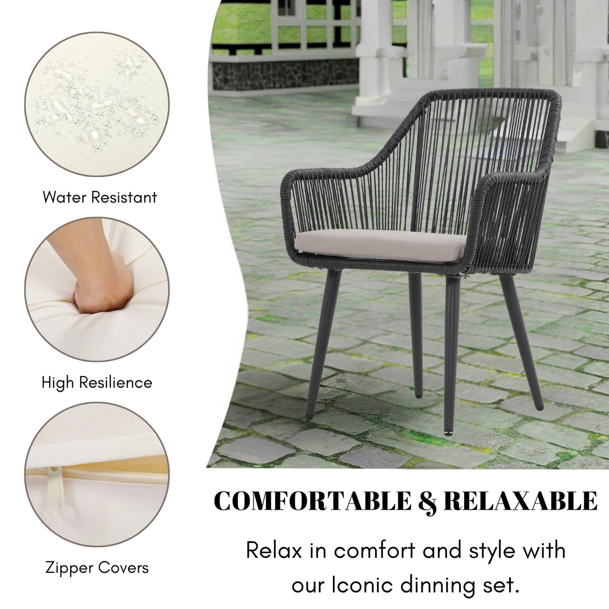 2-Piece Outdoor Rope Patio Dining Chairs
