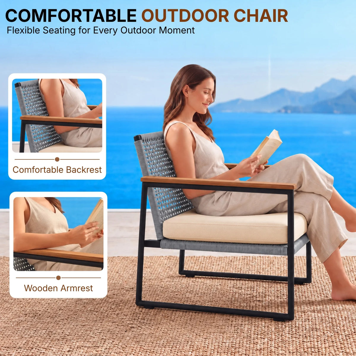 Outdoor 3-Piece Wicker Patio Set(Silver & Cream)