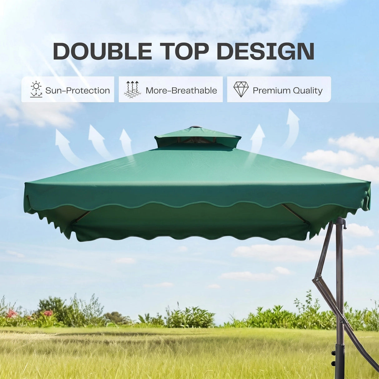 10ft Side Pole Square Shape Outdoor Umbrella With Granite Base (Green)