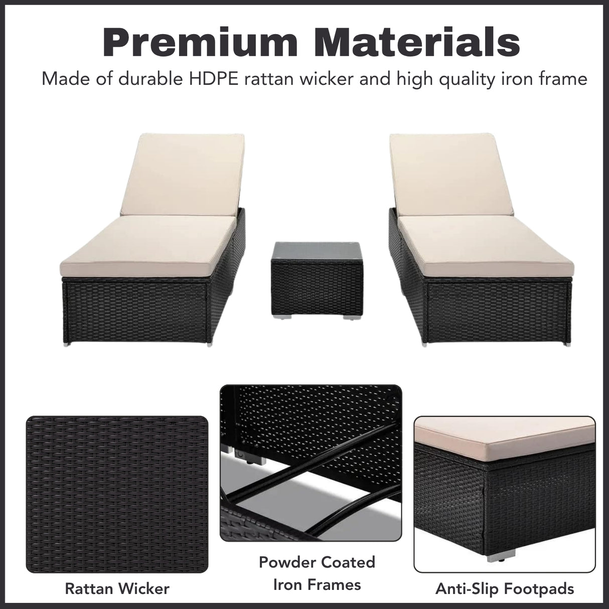 Outdoor Wicker Lounge Chairs Set of 2 With Side Table
