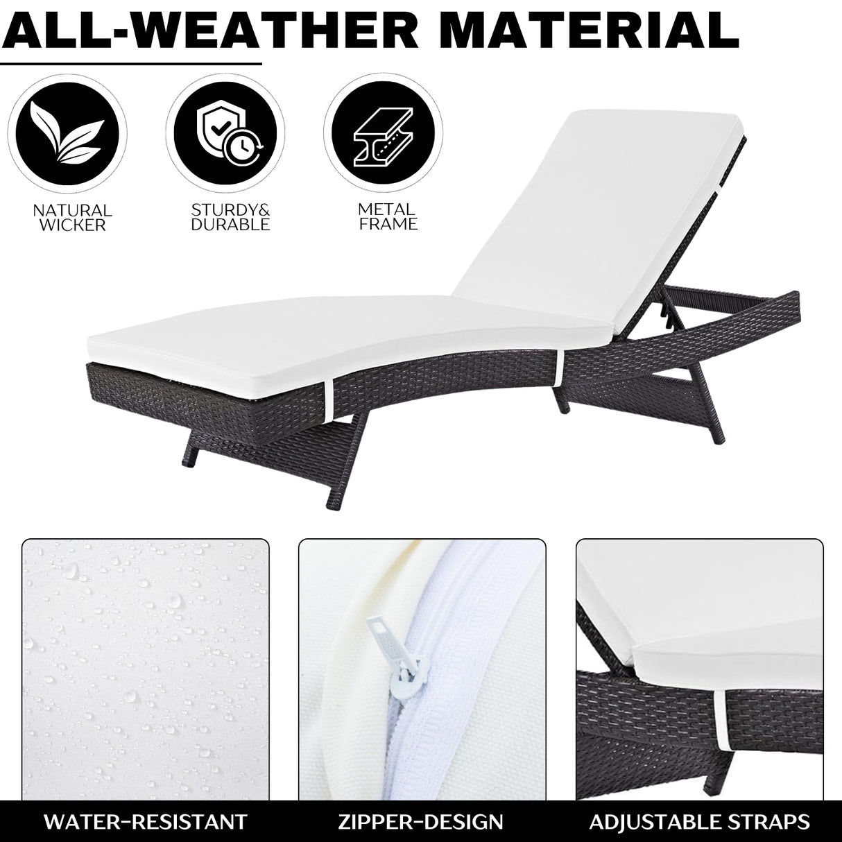 Outdoor Rattan Wicker Chaise Lounger For Poolside