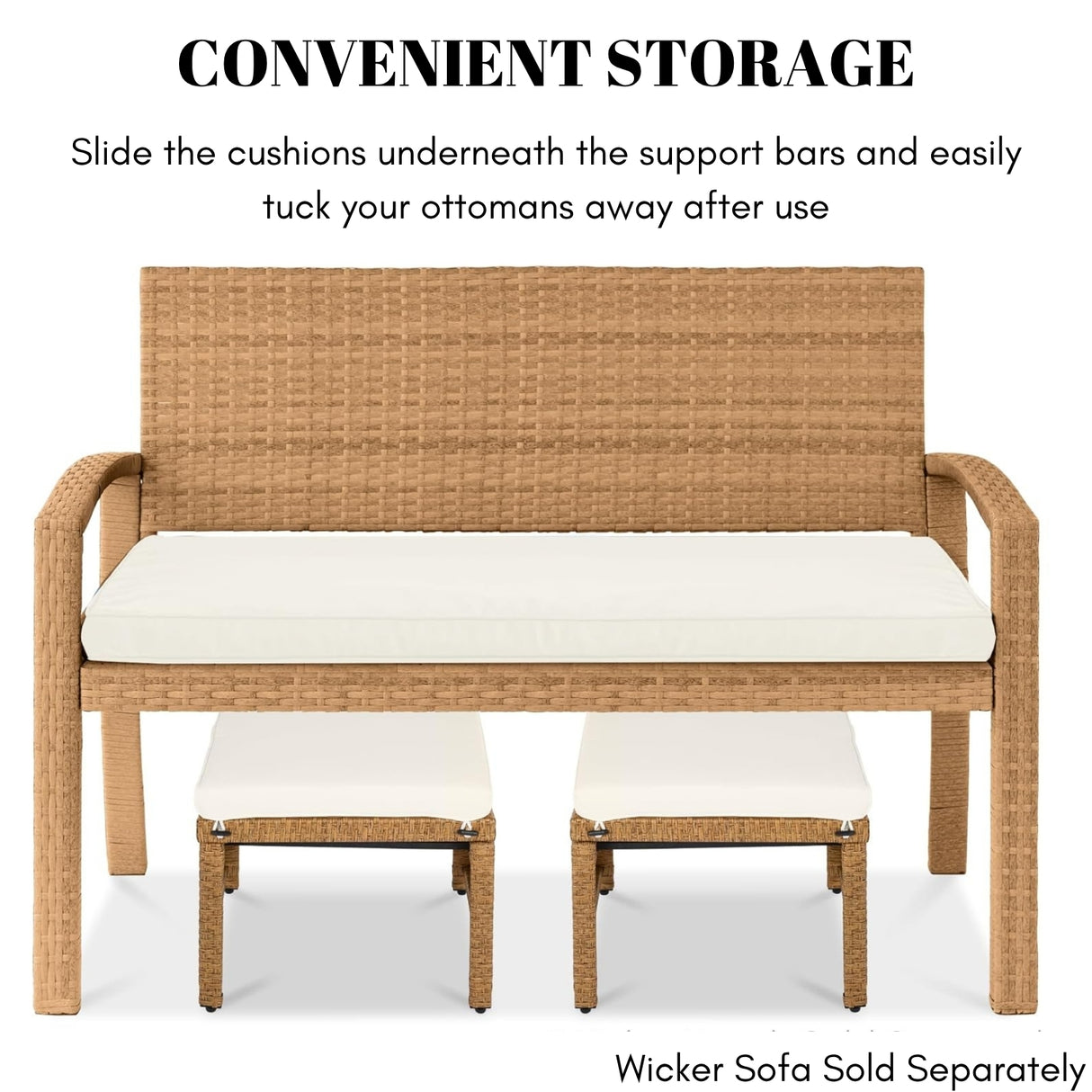 Set of 2 Wicker Ottomans, Multipurpose Outdoor Furniture