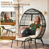 Outdoor Wicker Egg Chair with Ottoman (Black & Off-White)