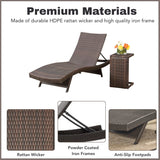 Outdoor All-Weather HDPE Wicker Rattan Sunlounger Recliner with Side Table