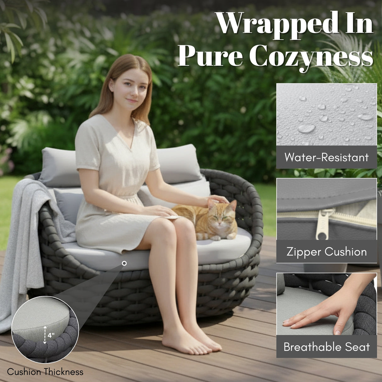 4 Piece Outdoor Rope Sofa Set (Grey & Dark Grey)