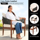 Outdoor Rope Sofa Set with  Round Slatted Coffee Table (Black & Off-White)