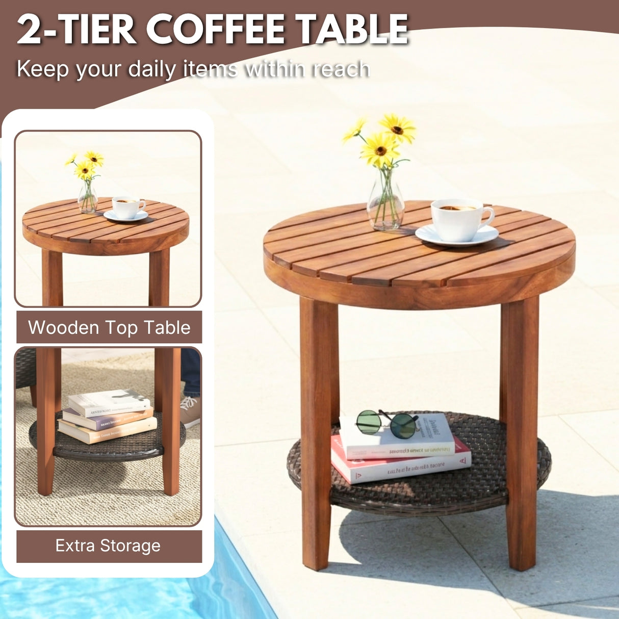 3-Piece Outdoor Wicker Patio Conversation Set (Dark Brown & Cream)