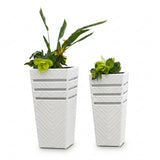 Outdoor Tall Square Rattan Planter Set of 2 (White)