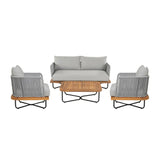 Outdoor 4-Piece Rope Woven Conversation Sofa Set with Wooden Top Table