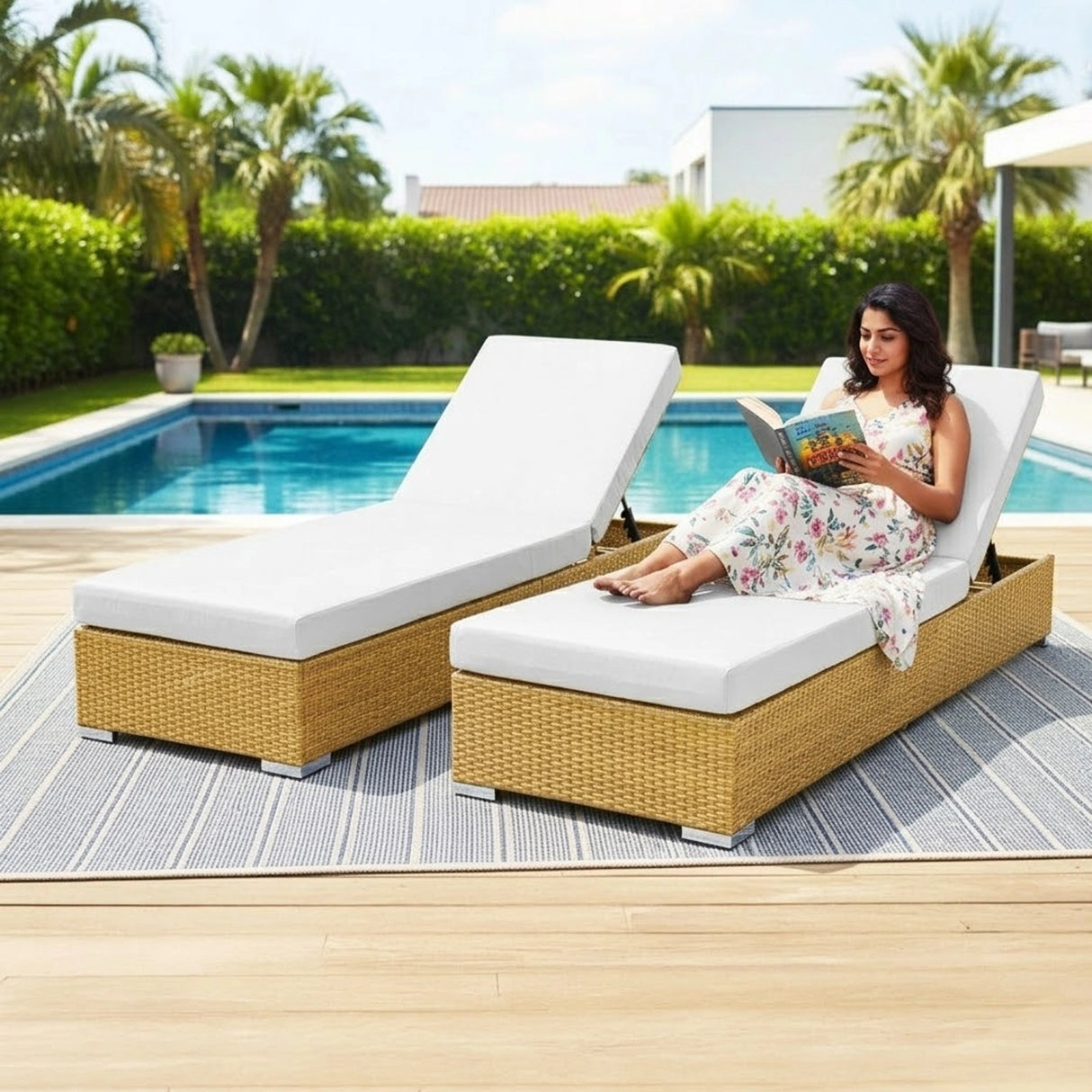 Outdoor 2-Piece Chaise Lounge Chair with Adjustable Settings and Cushions