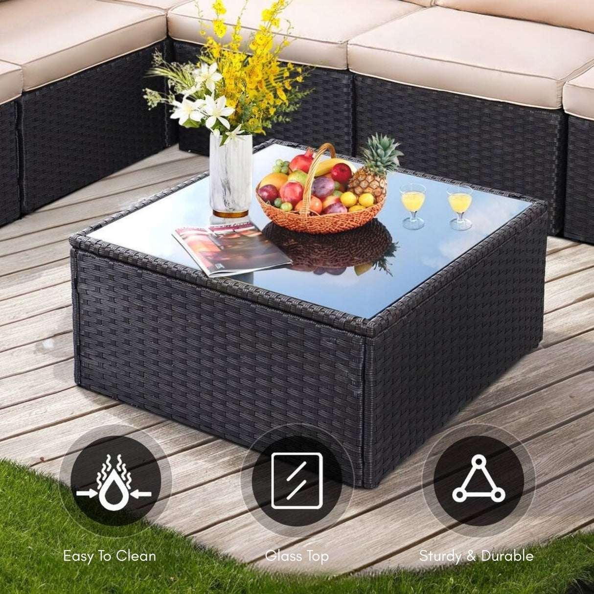 6-Seater Outdoor Garden Conversation Sofa Set (Dark Brown & Cream)