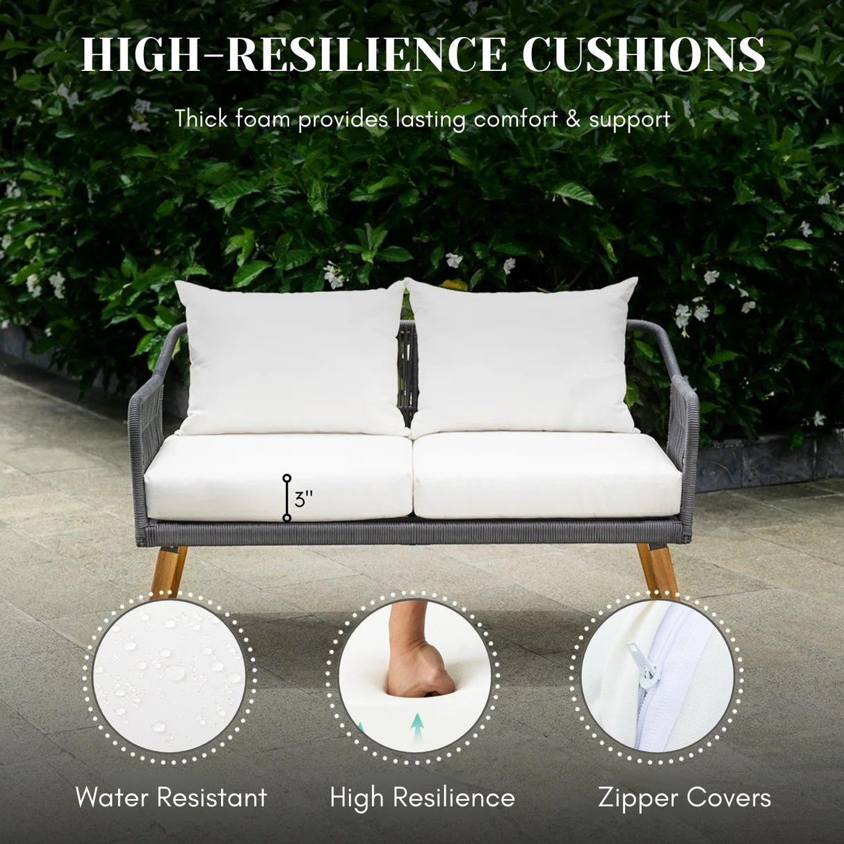 4-Piece Outdoor Rope Patio Furniture Set with Wood-Top Table