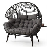 Outdoor Wicker Double Seater Egg Chair with Dual Cup Holders (Black & Dark Grey)