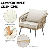 Outdoor Rope 4-Piece Patio Sofa Set with Glass Top Table (Beige/Cream)