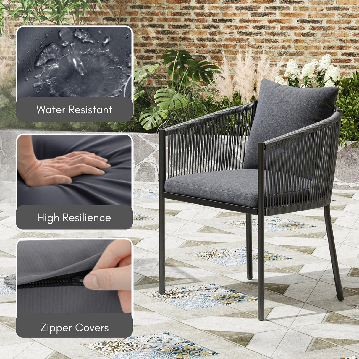 2-Piece Outdoor Rope Patio Dining Chairs