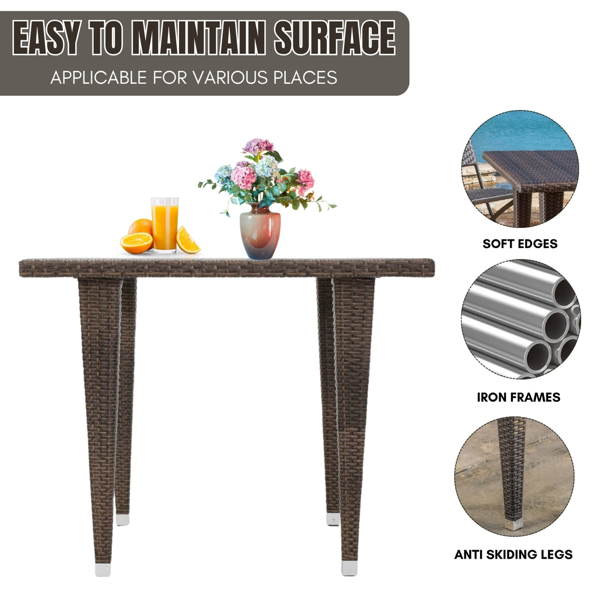 Outdoor Wicker Patio Counter Height Table (Dark Brown)