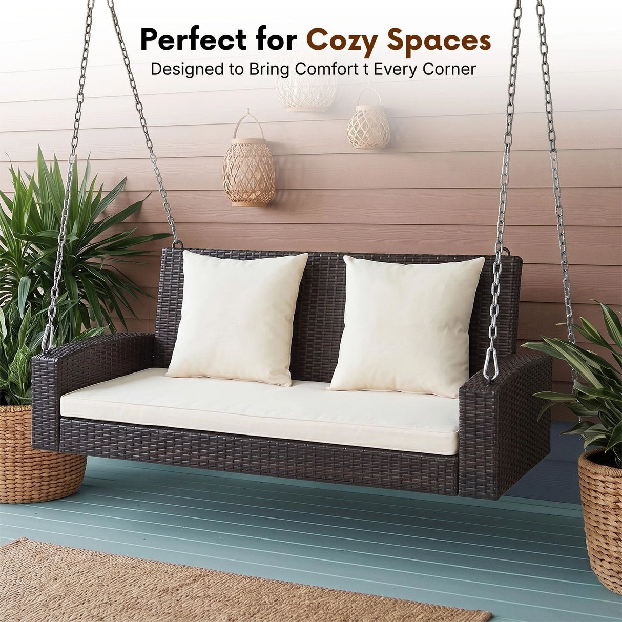 Dark Brown Rattan Wicker Two Seater Sofa Swing