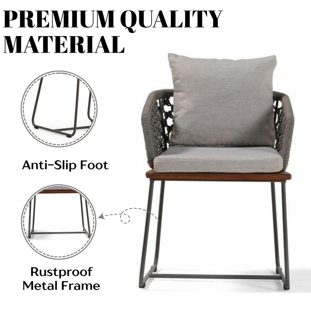 Outdoor Rope 2-Piece Patio Chairs With Wooden Base