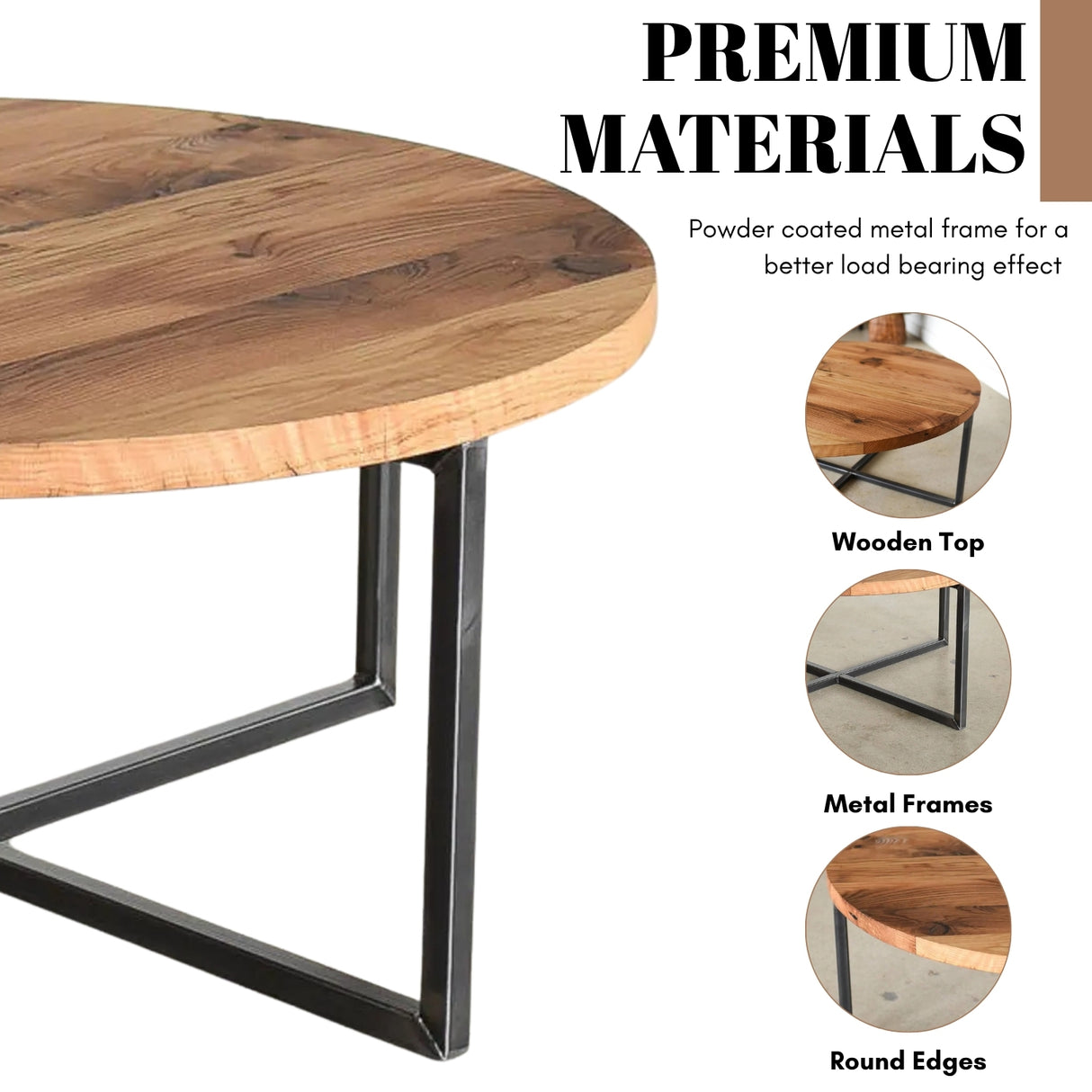 Sheesham Wood Top Round Coffee Table