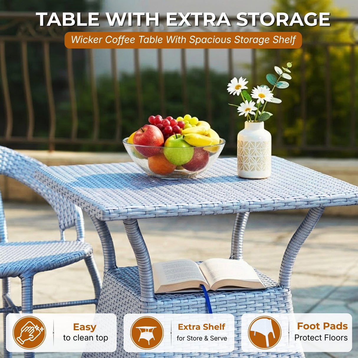 Outdoor Rattan Wicker 5-Piece Patio Furniture Set (Silver Grey)