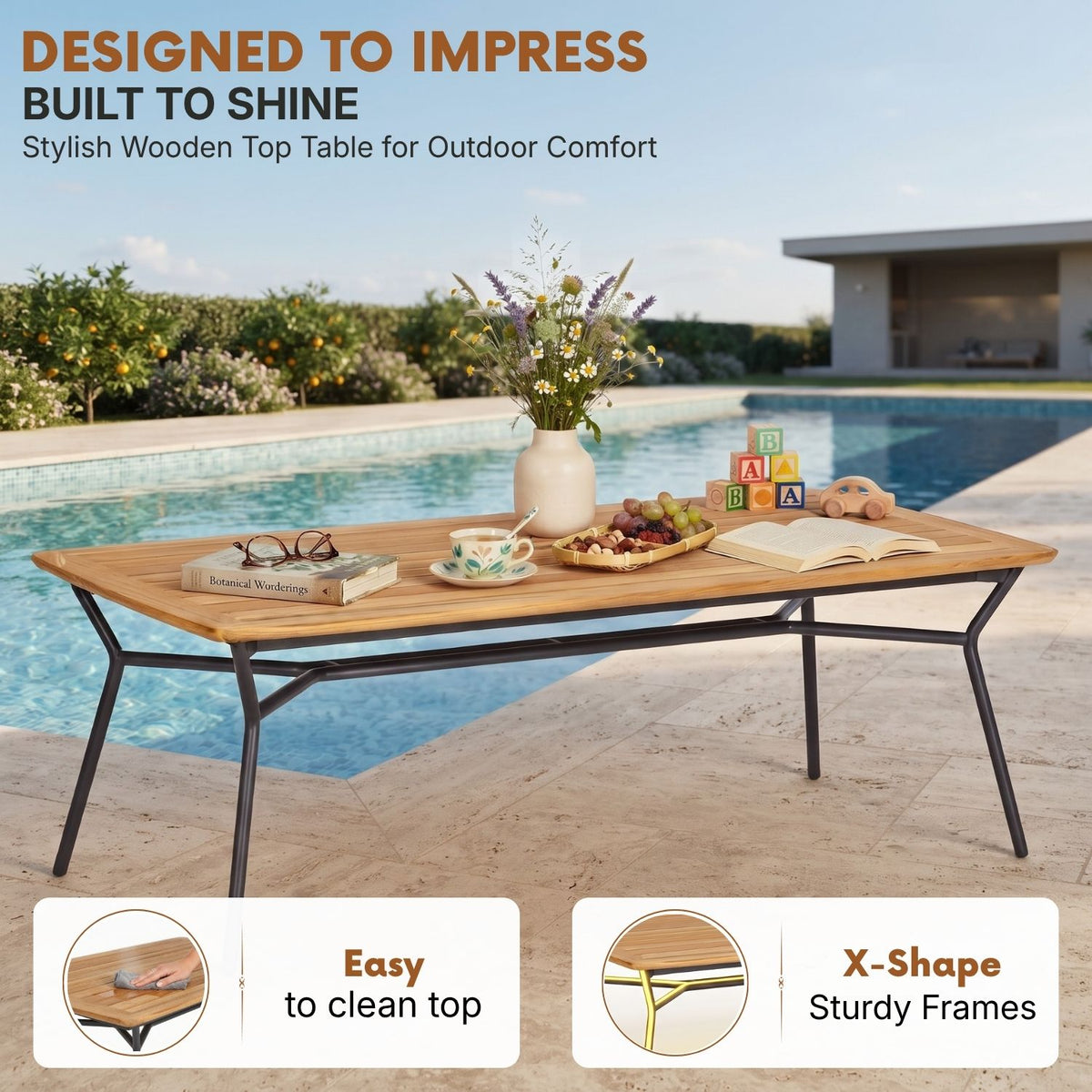 7-Piece Outdoor Patio Dining Set With Wooden Tabletop