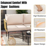 L-Shaped Rope Woven Outdoor Sofa Set (Beige & Cream)