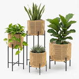 Outdoor Wicker Set of 4 Planters with Metal Stands