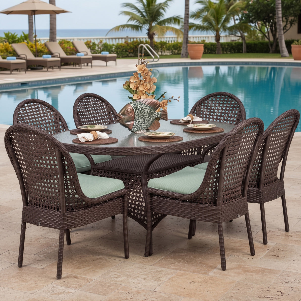 Outdoor All-Weather Resistant Rattan Wicker 7-Piece Dining Set