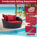 Outdoor Rattan Wicker Patio Daybed with Retractable Canopy