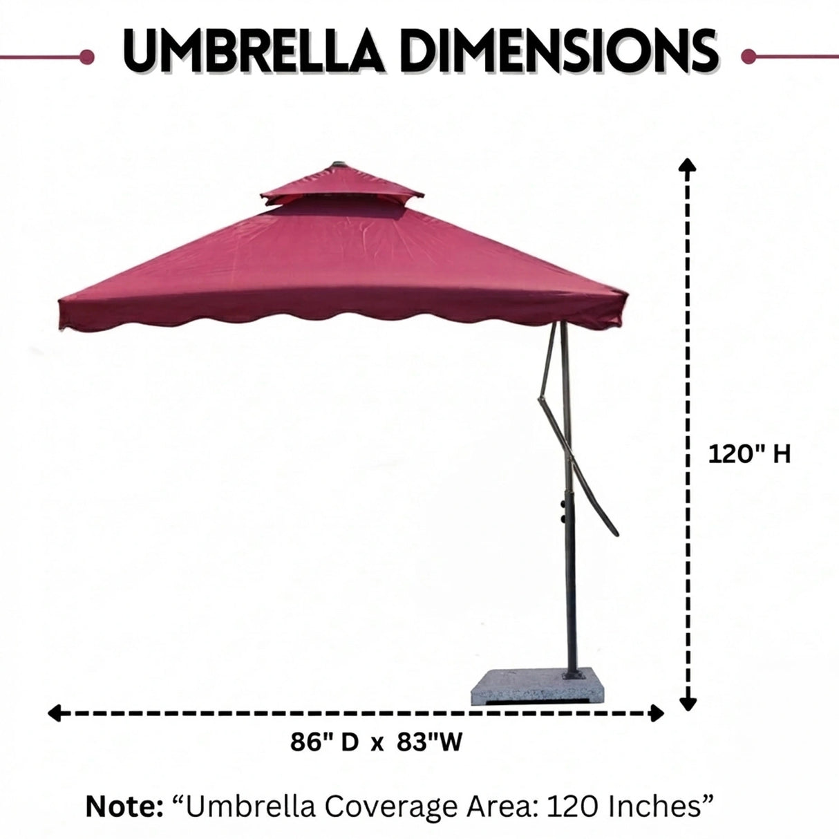 10ft Side Pole Square Shape Outdoor Umbrella With Granite Base (Maroon)