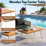 Outdoor Rope Sofa Set with Wooden Top Center Table (Beige & Black)