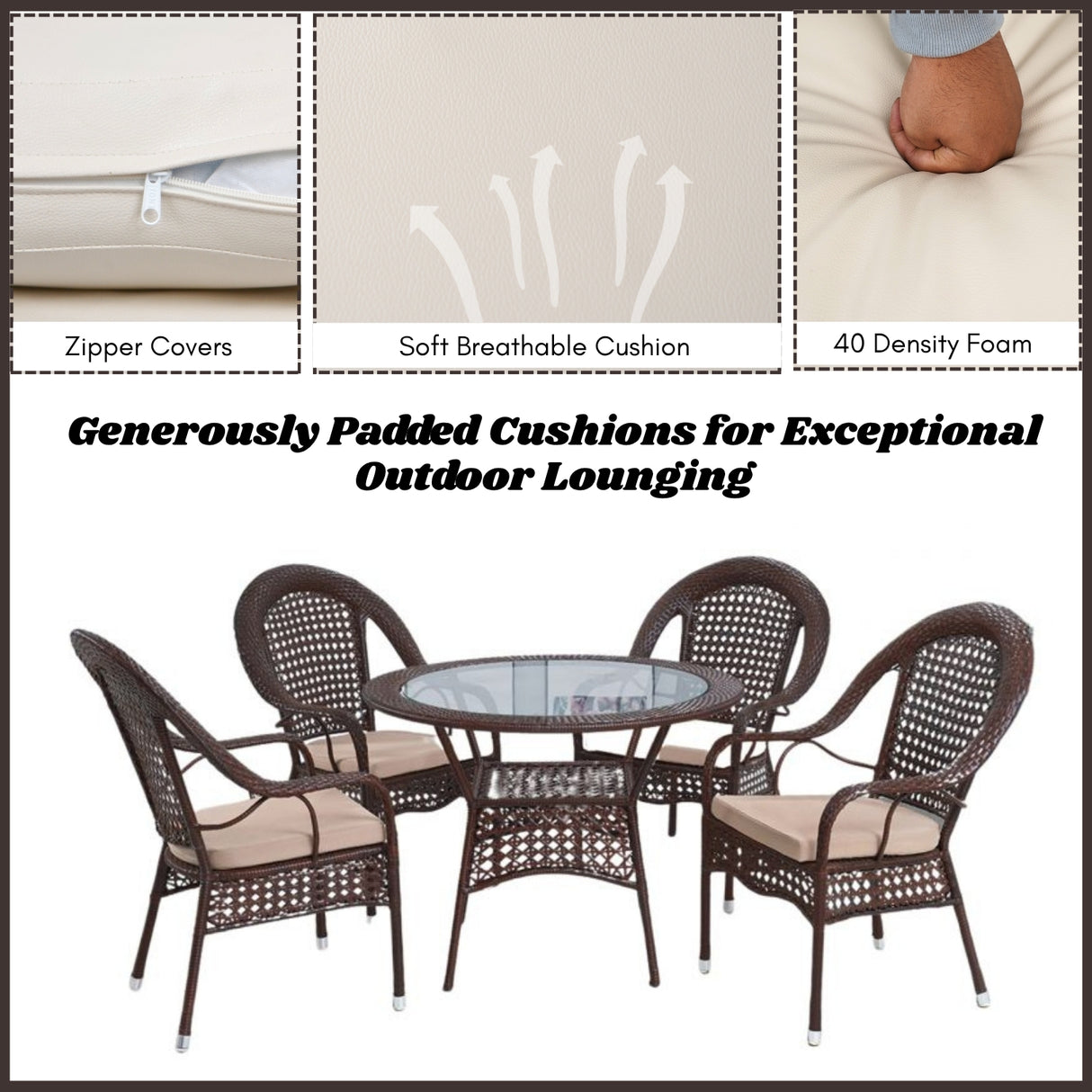 Outdoor All-Weather Resistant Rattan Wicker 5-Piece Dining Set