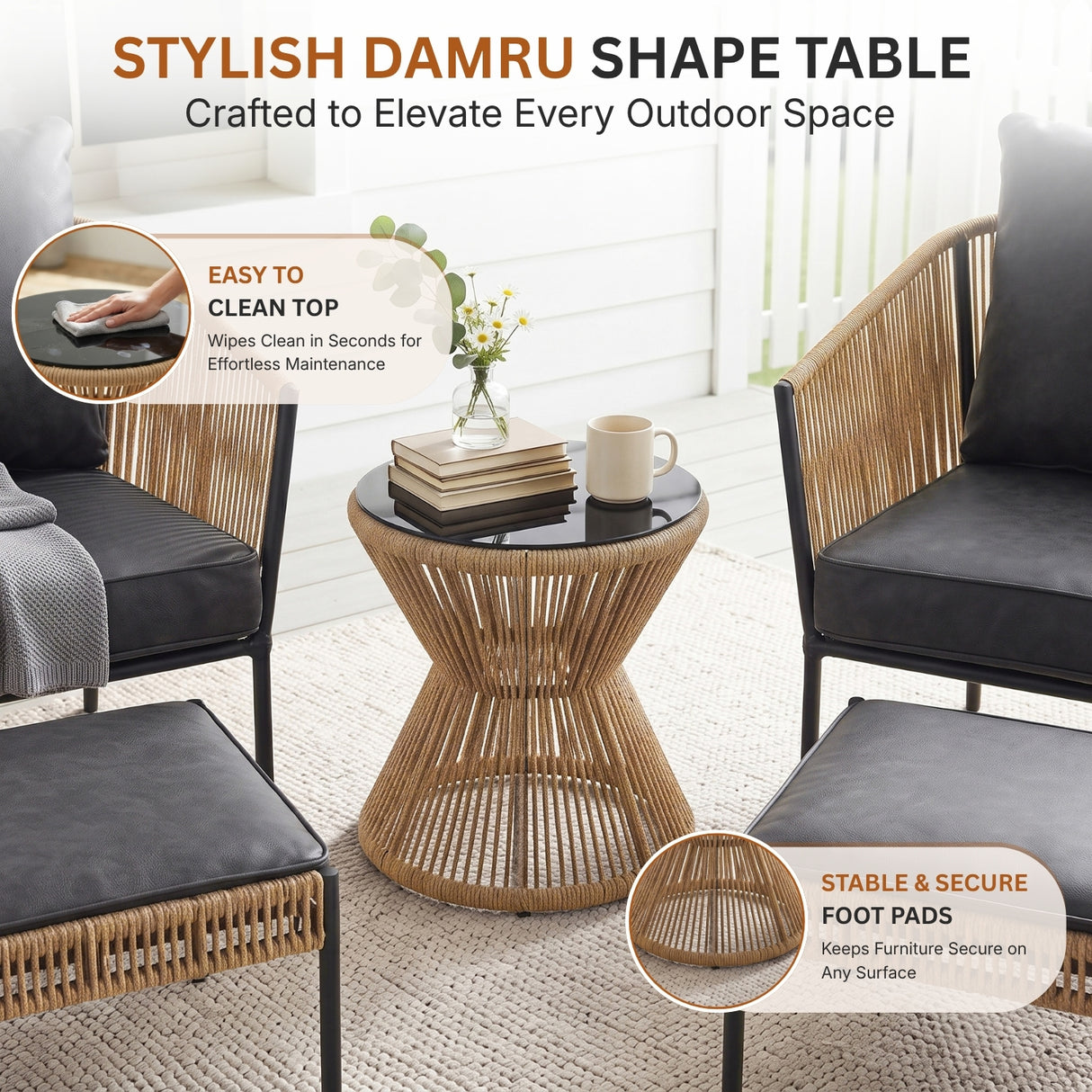 Outdoor 5 Piece Rope Patio Sofa Set (Beige & Dark Grey)