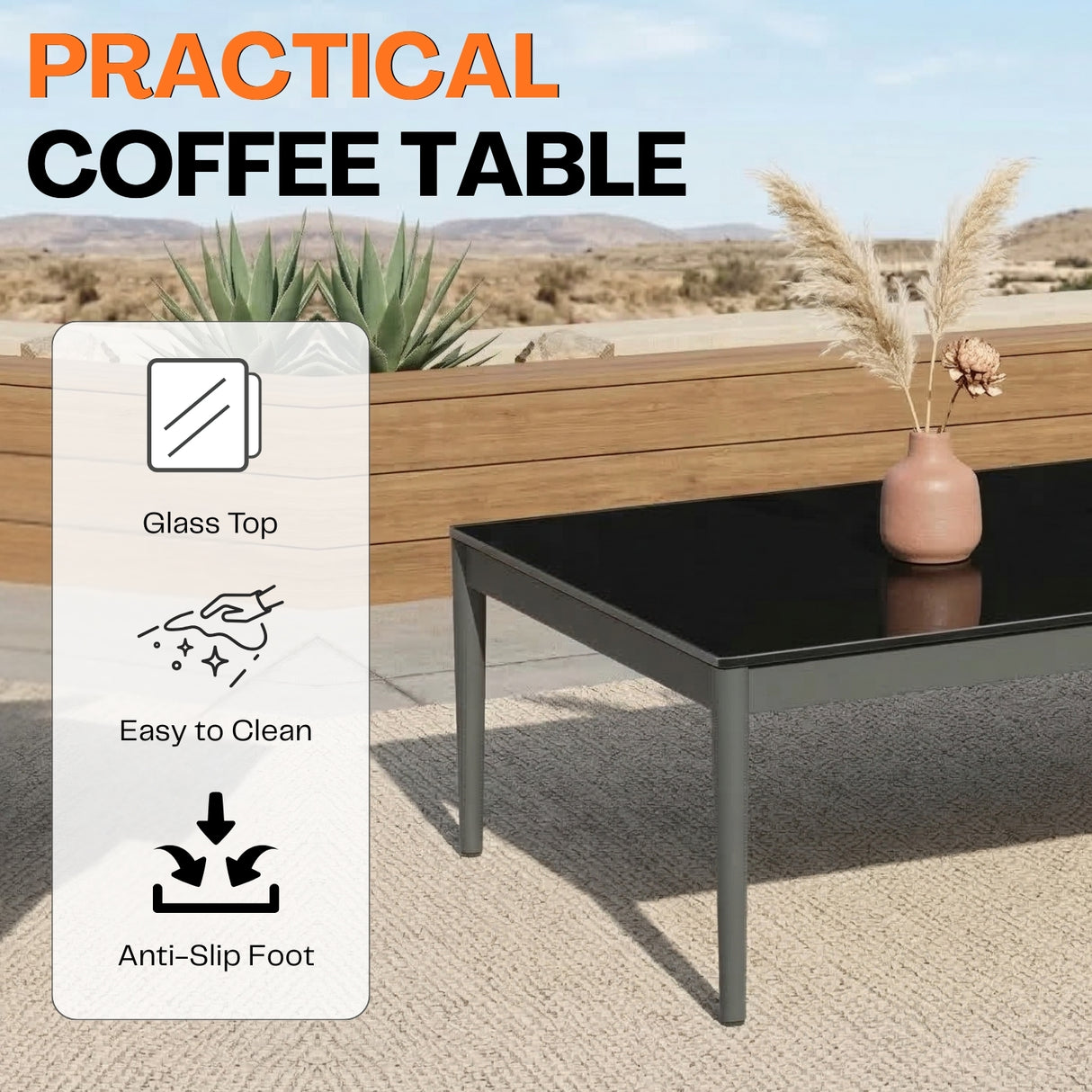 Outdoor Rope 5-Seater Sofa Set With Glass Top Table