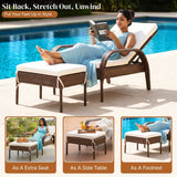 Outdoor Wicker 2 Piece Patio Armchair Recliner with Ottoman