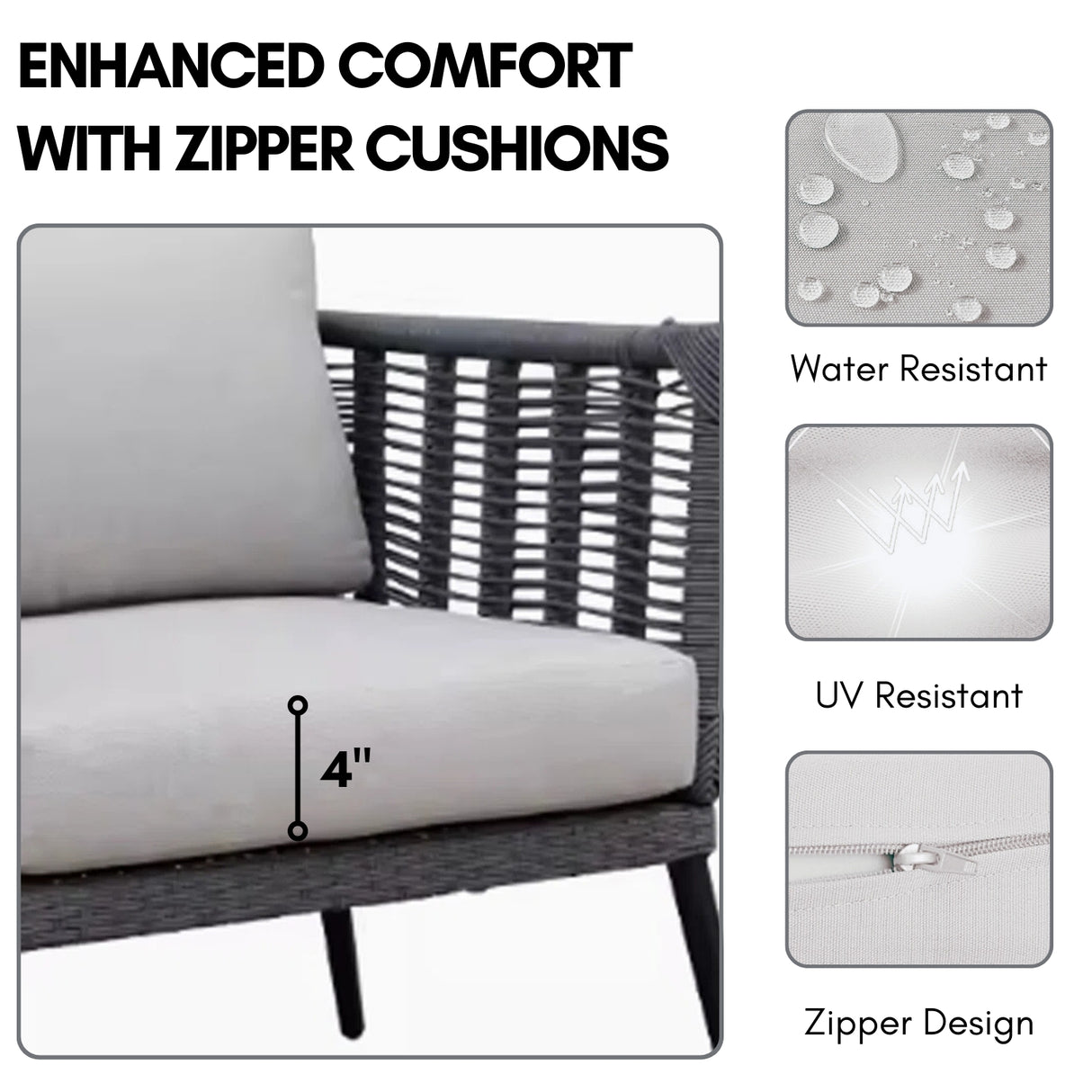 Outdoor Grey Rope 7-Seater Sofa Set With Glass Top Table