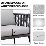Outdoor Grey Rope 7-Seater Sofa Set With Glass Top Table