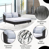 Outdoor Grey Rope Patio Daybed with Comfortable White Cushion