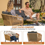 Outdoor 4 Seater Rope Conversation Sofa Set (Beige & Dark Grey)