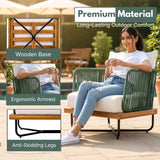 Outdoor Rope Sofa Set with Wooden Base & Teak Finish Coffee Table (Green & Off-White)