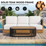 Outdoor Teak Wood Rope 3 Seater Sofa Set with 2-Tier Center Table