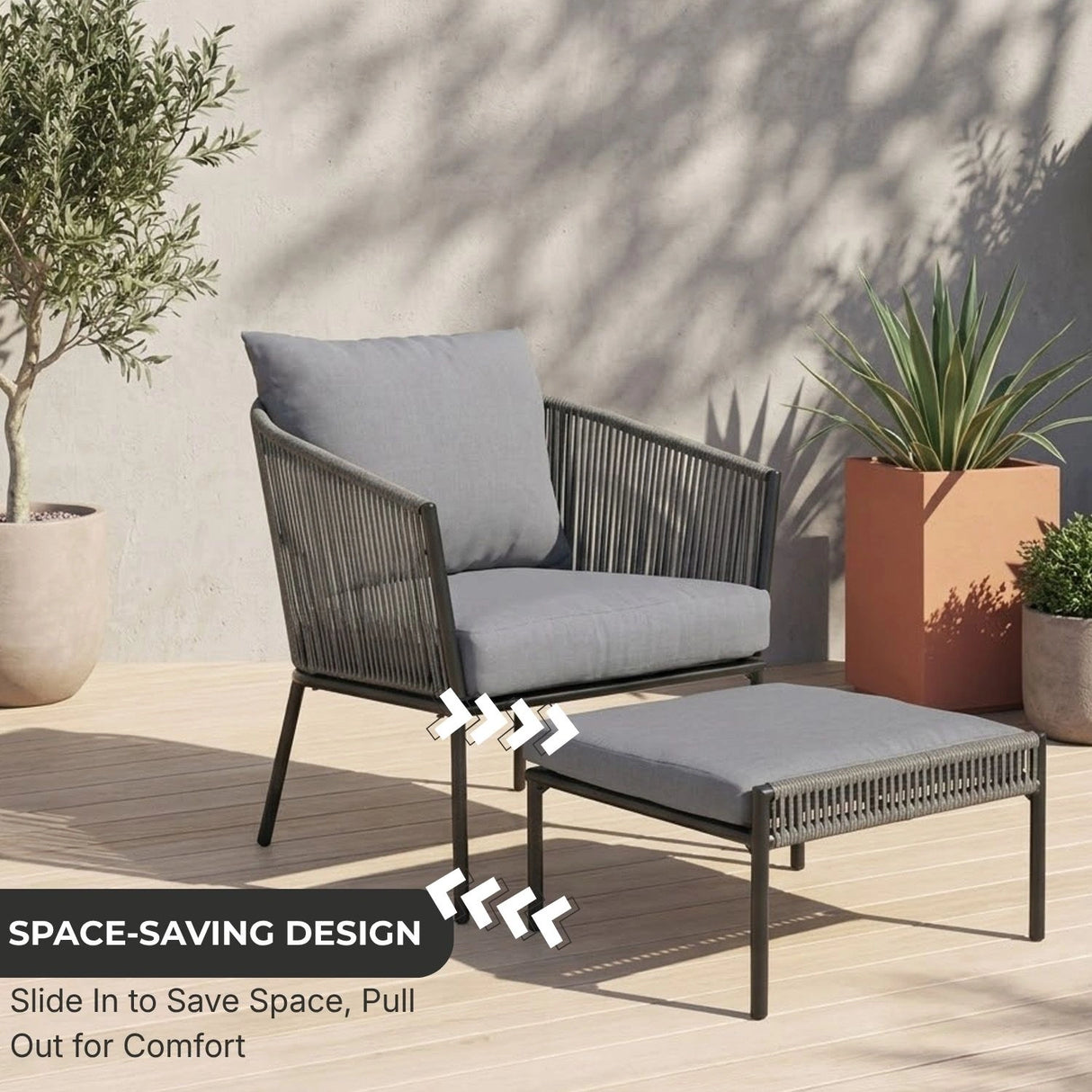 Outdoor 5 Piece Rope Patio Sofa Set (Grey)