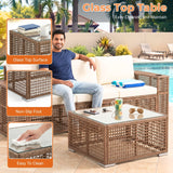 Outdoor Rattan Wicker Patio Conversation Furniture Set (Dark Brown & Cream)